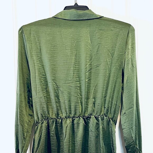 Steve Madden Washed Satin Faux Wrap Dress in Green (L) New with Tag - Picture 9 of 12